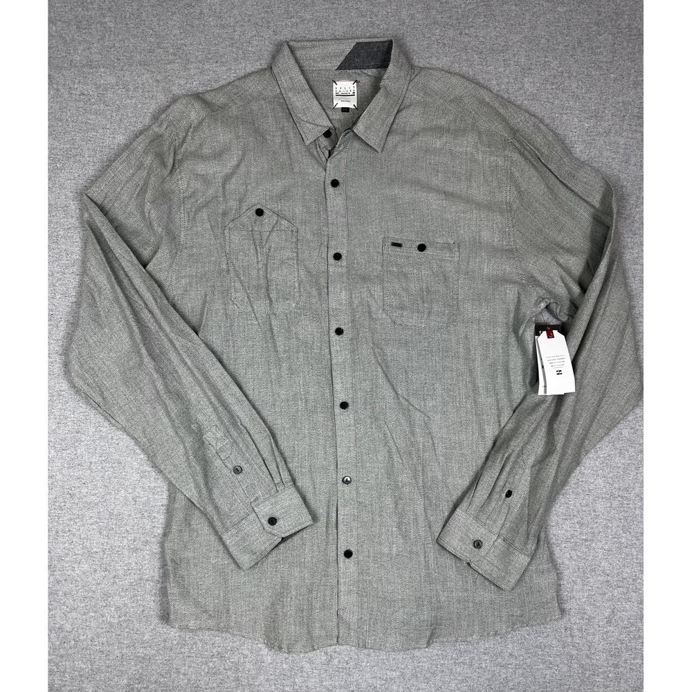 Split Shirt Mens 2XL Green Solid Button Front Long Sleeve Casual Pockets TH1420